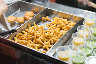 High angle view of food for sale