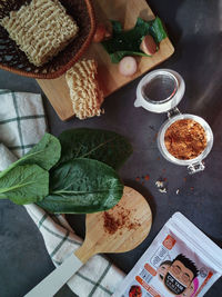 High angle view of food on table