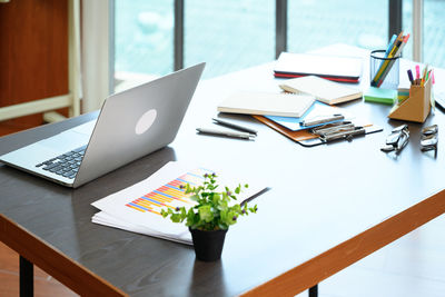 High angle view of laptop on table
