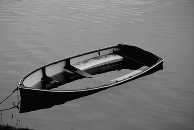 High angle view of boat moored in lake