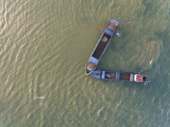 High angle view of ship in water