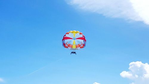 Low angle view of hot air balloons