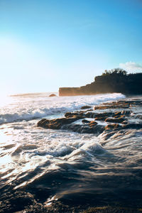 Scenic view of sea against clear sky