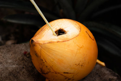 Close-up of pumpkin on wood