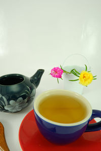 Close-up of tea cup on table
