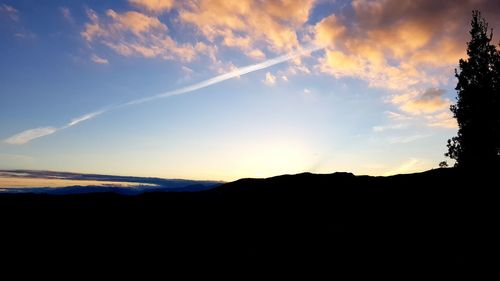 Scenic view of silhouette mountains against sky at sunset