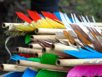 Close-up of multi colored arrows