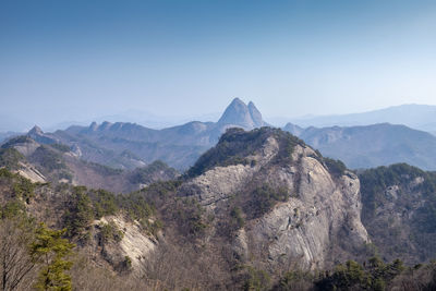 Scenic view of mountains against clear sky