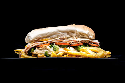 Close-up of food against black background