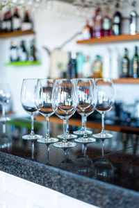 Glass of wine on table