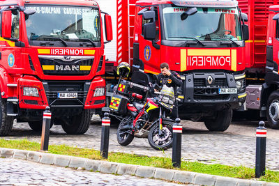 Bicycles parked on road in city