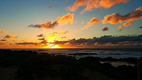 Scenic view of sea at sunset