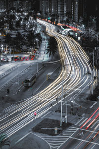 High angle view of traffic on road at night