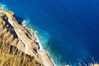 High angle view of rocks on beach