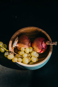 High angle view of fruits in bowl on table