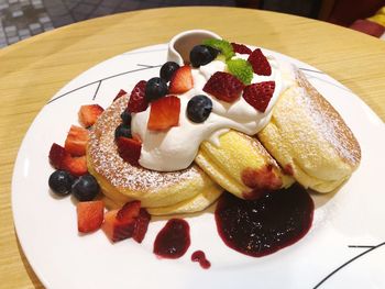 Close-up of dessert served on table