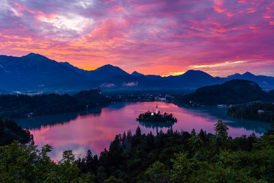 Scenic view of lake against sky during sunset