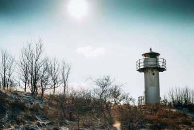 Low angle view of water tower against sky