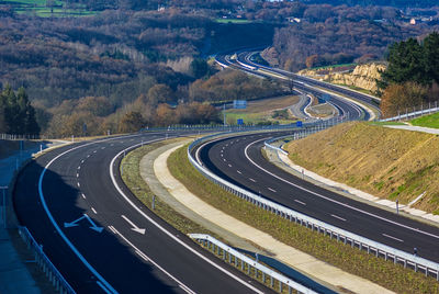 High angle view of country road