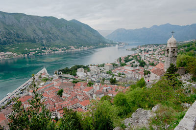 High angle view of an old town