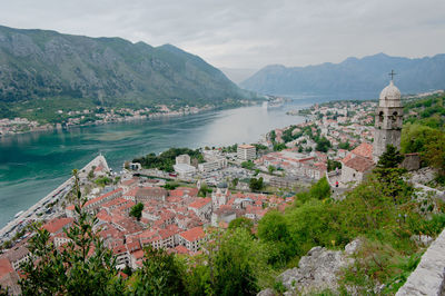 High angle view of an old town