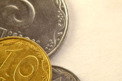 Directly above shot of coins on white floor