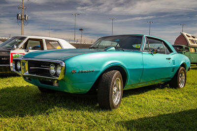 Vintage car on field