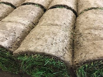 Full frame shot of hay bales on field