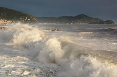 Winter seastorm. lavagna. tigullio gulf. liguria. italy