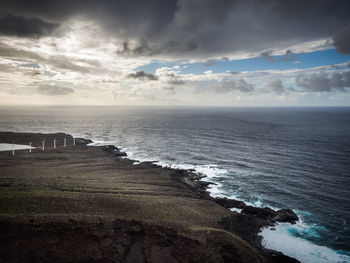 Scenic view of sea against cloudy sky