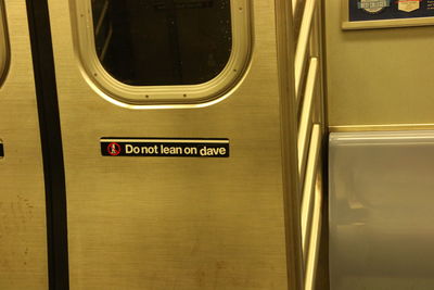 Close-up of text in train