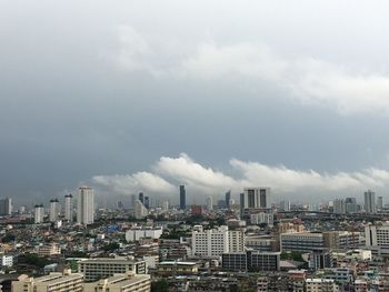 High angle view of buildings against sky