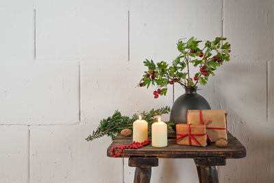 Potted plant against wall