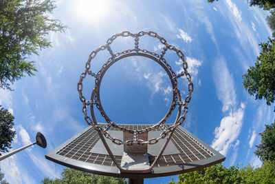 Low angle view of basketball hoop against sky