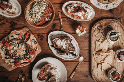 High angle view of food on table