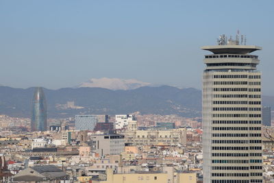 Cityscape against clear sky