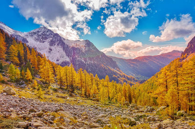 Scenic view of mountains against sky during autumn