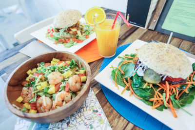 Close-up of breakfast served on table