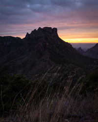 Scenic view of mountains against sky during sunset