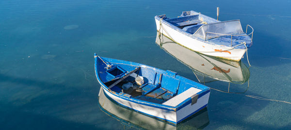 High angle view of boat moored in sea