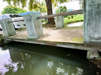 Bridge over lake in park