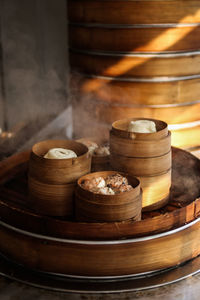 Close-up of food in a bamboo basket