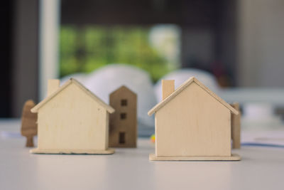 Close-up of model house on table