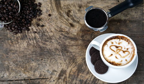 High angle view of coffee on table