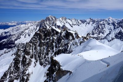 Scenic view of snowcapped mountains against sky