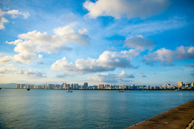 Scenic view of sea against blue sky