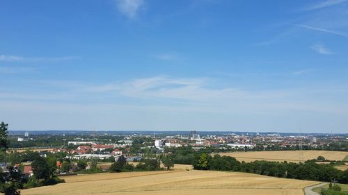 High angle view of town against sky