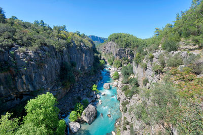 Panoramic view of river amidst trees against sky