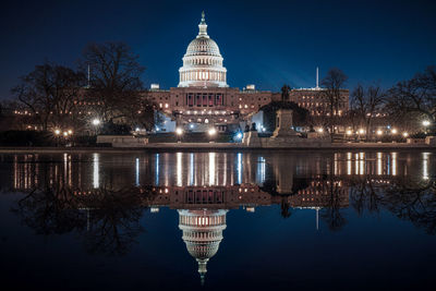 Reflection of building in water