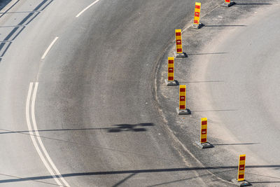 High angle view of people on road